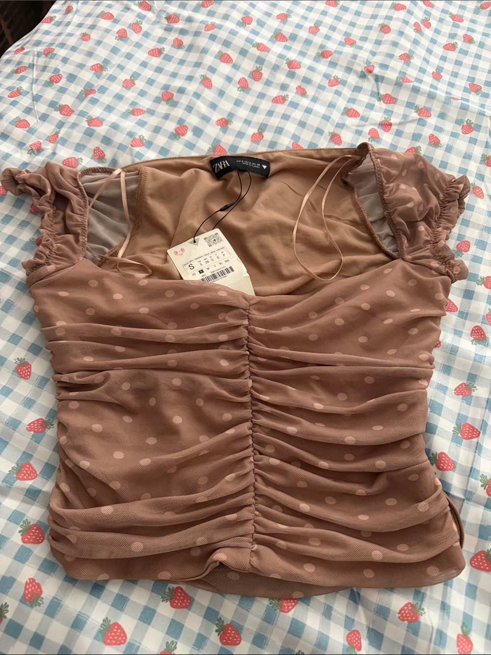 Zara Dusty Pink Polka Dot Ruched Crop Top
